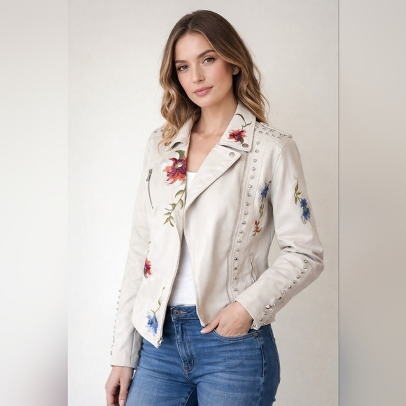 Jackets & Blazers - Boby Clothing Faux Leather Floral Embroidered Studded Jacket